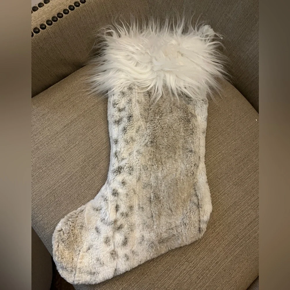 Pottery Barn Teen Christmas stocking Madeline snow leopard faux fur